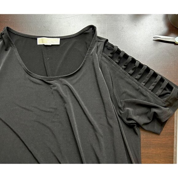 Michael Kors Blk Grunge Glam Elevated Casual Cold Shoulder Cutout Sleeve Top XL - Picture 7 of 8